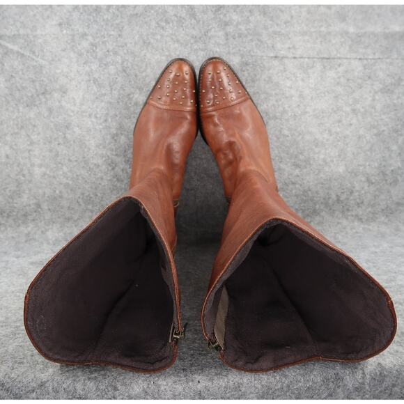 John Fluevog Boots Womens 6 Tall Riding Picnics Brie Brown Leather Studded Toe - Picture 11 of 16